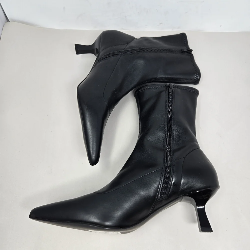 Abound Womens Ankle Boots Sz 8.5M Aberinn Black Faux Leather Kitten Heel Classic